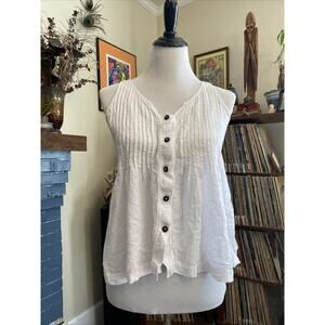 Maeve Anthropologie Pintuck Swing Tank Sz 2 XS S White Button Front Boho